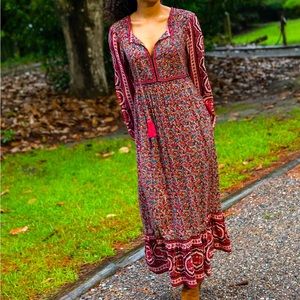 NWT Rosa Maxi Bohemian Dress Black Red Border